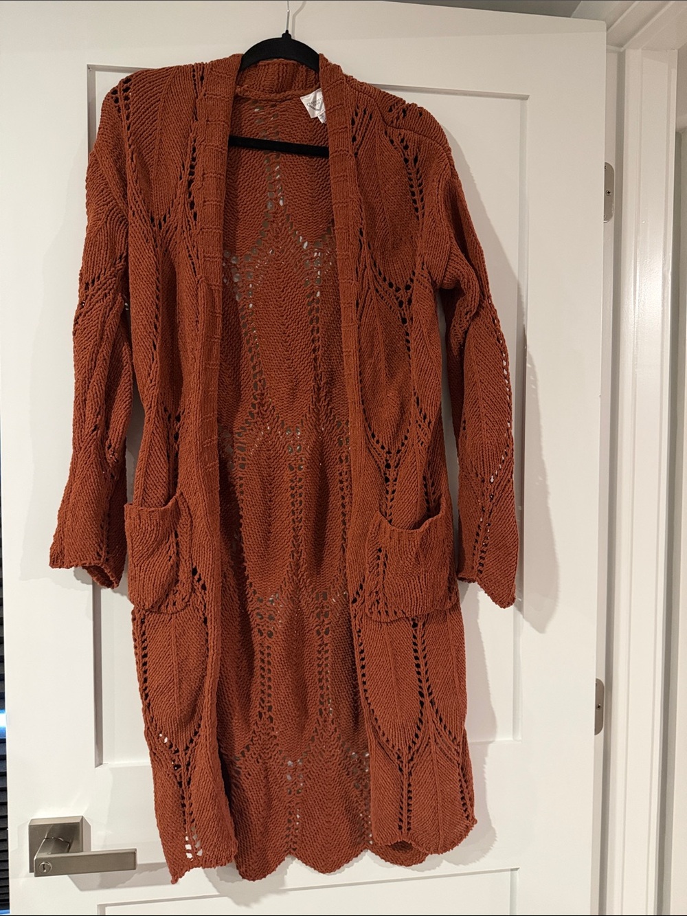 Open-Front Knit Cardigan in Rust Orange